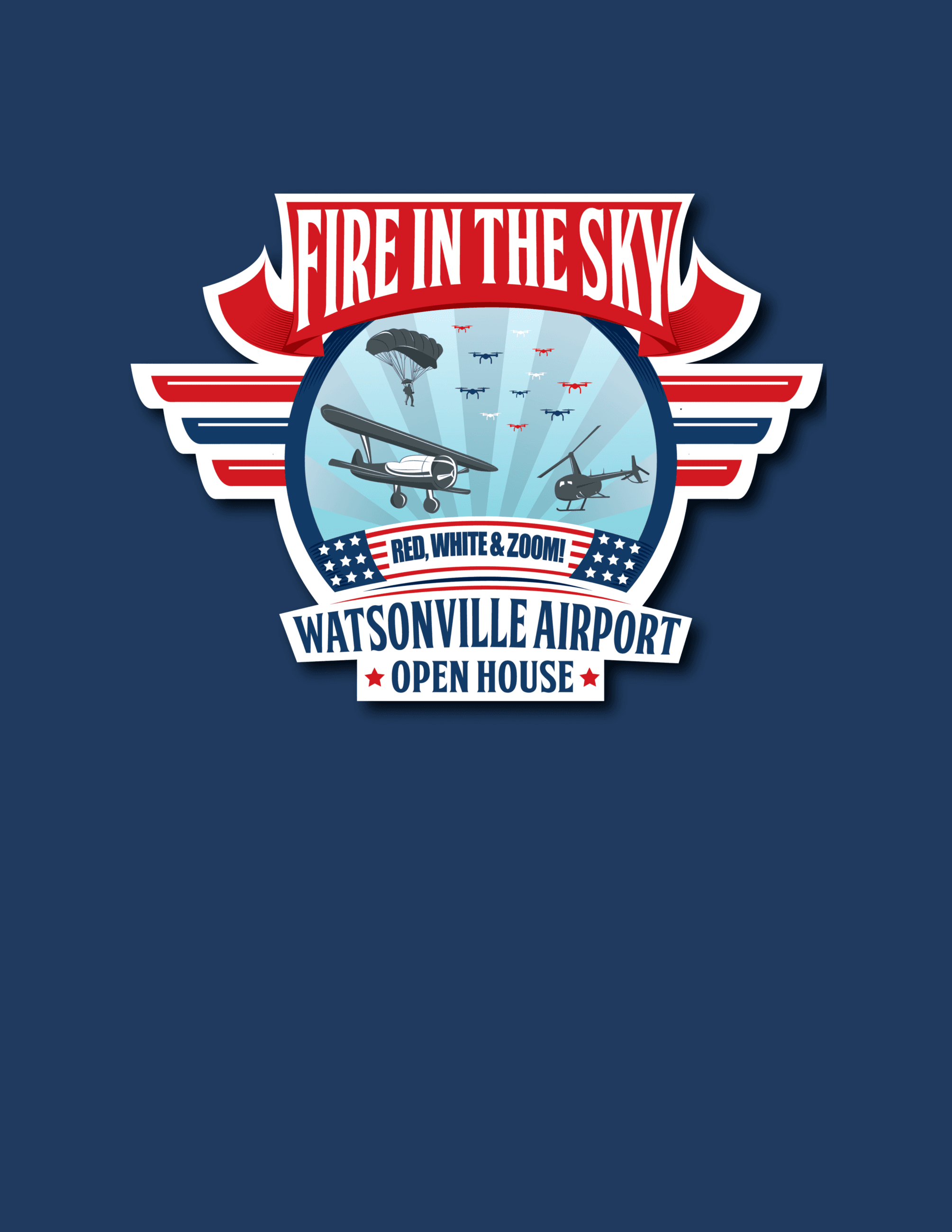A logo of the Fire in the Sky 2024 event at the Watsonville Municipal Airport