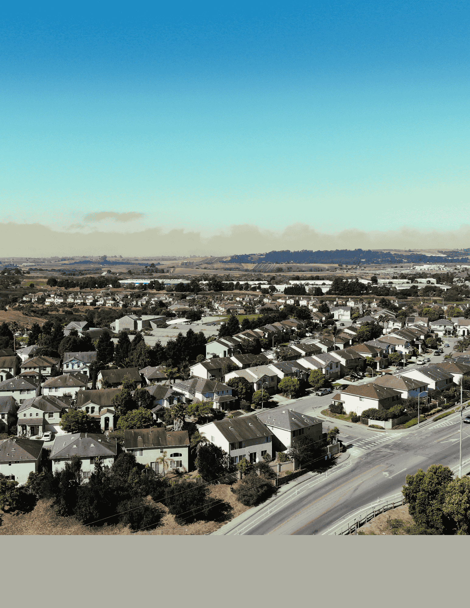 Aerial photo of a several homes in a Watsonville neighborhood 