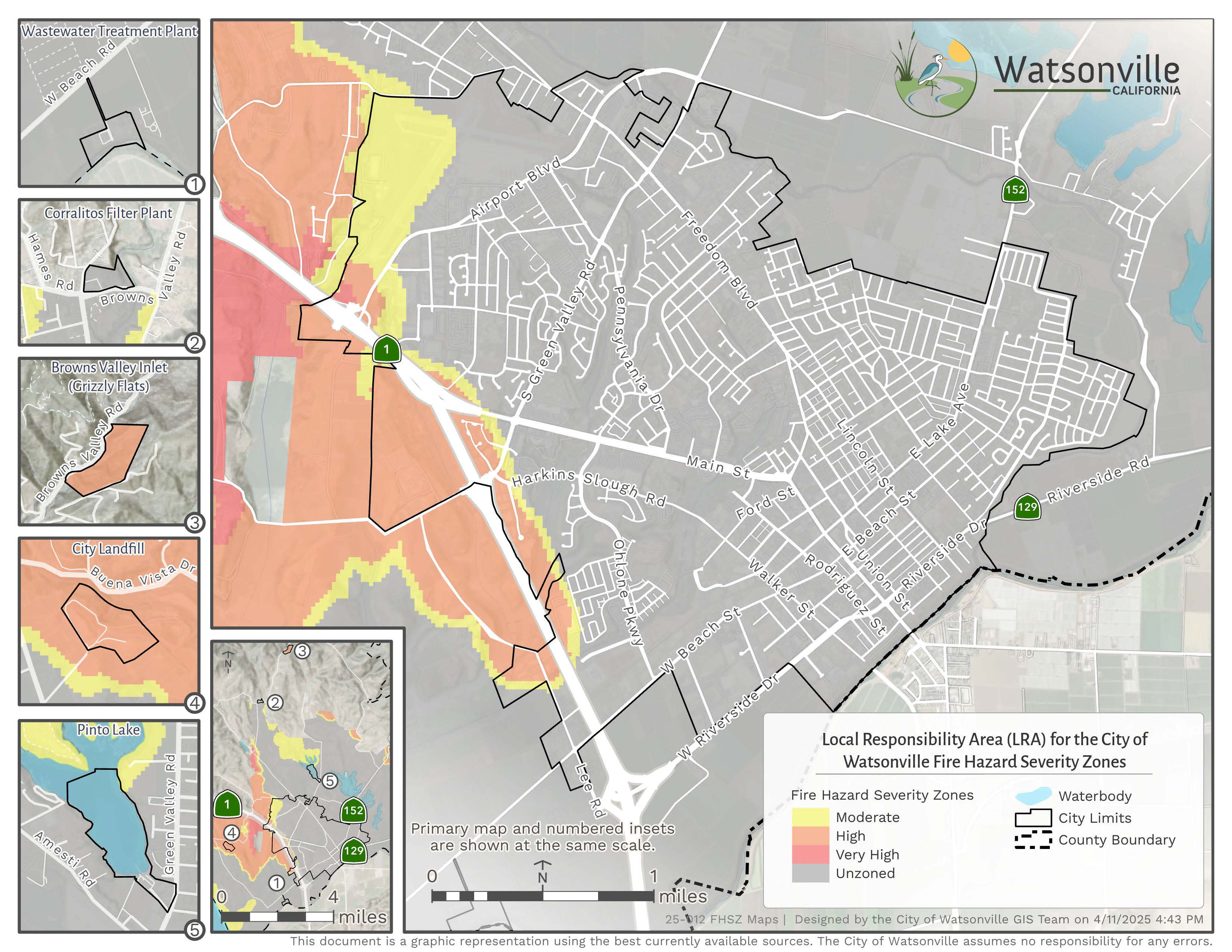 Map of Watsonville showing Fire Hazard Severity Zones