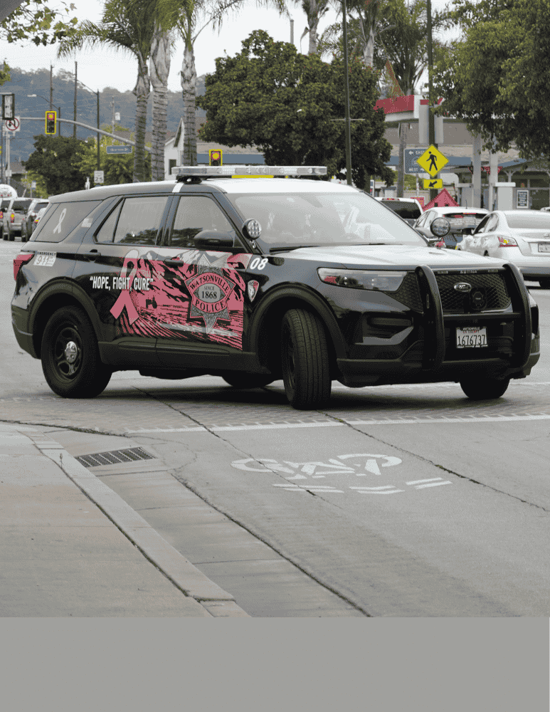 2025 Pink Patrol Car driving in Watsonville this is for our Pink Patch Project Campaign