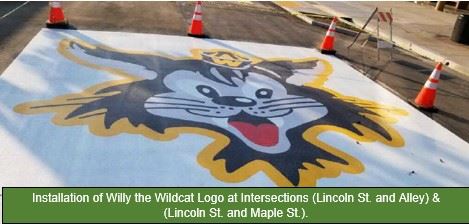 Figure 10 Installation of Willy the Wildcat Logo at Intersections Lincoln St and Alley_ Lincoln St a