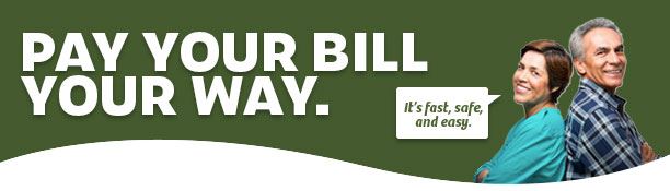 Photo header of a smiling couple back to back. Header reads: \"Pay your bill your way.\"